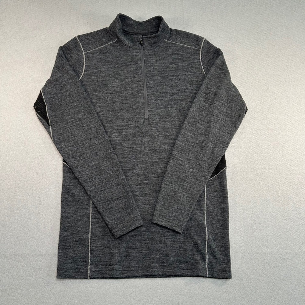 Kuhl 1/4 Zip Pullover Mens Medium Gray Merino Wool Sorona Blend Thumbhole Cuffs